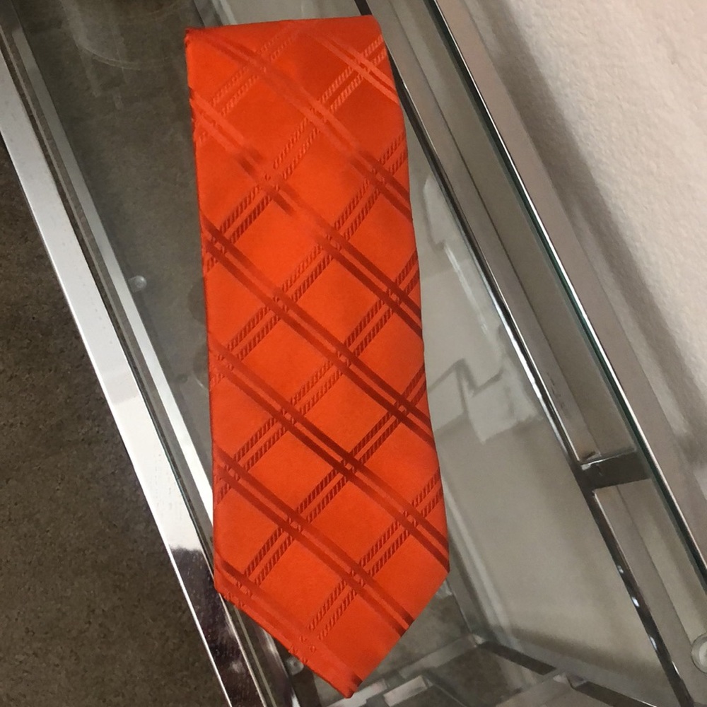 Orange Silk Tie Plaid Check Vintage Canterbury Statement Fall Mens